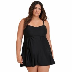 Torrid 6X Wireless Swimdress plus size black 0730 a-line one piece skirt
